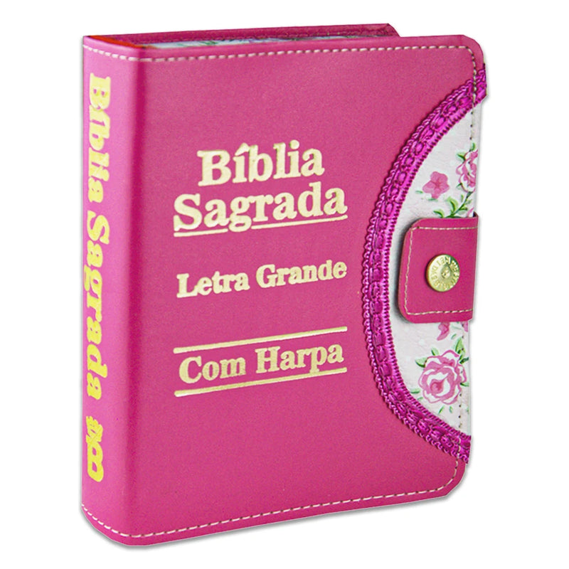 Bíblia Sagrada Letra Grande - Pink - Botão e Caneta Revista e Corrigida